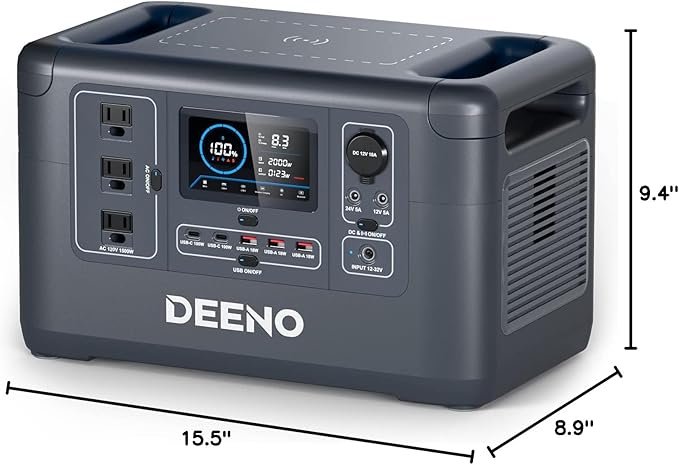 DEENO X1500 Portable Power Station, 6 Hours Charging & Multi-Device Support, 1036Wh LiFePO4 Battery, 1500W Continuous Power, Portable Generator for Emergency Backup, Home, Camping, RVs