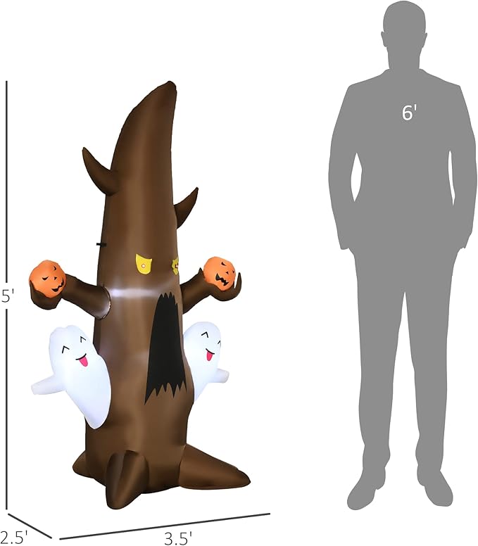 5ft Inflatable Halloween Decoration Ghost Tree with Pumpkins, Waterproof Outdoor Decorations, Blow Up LED Yard Decor for Garden, Lawn, Party, Holiday