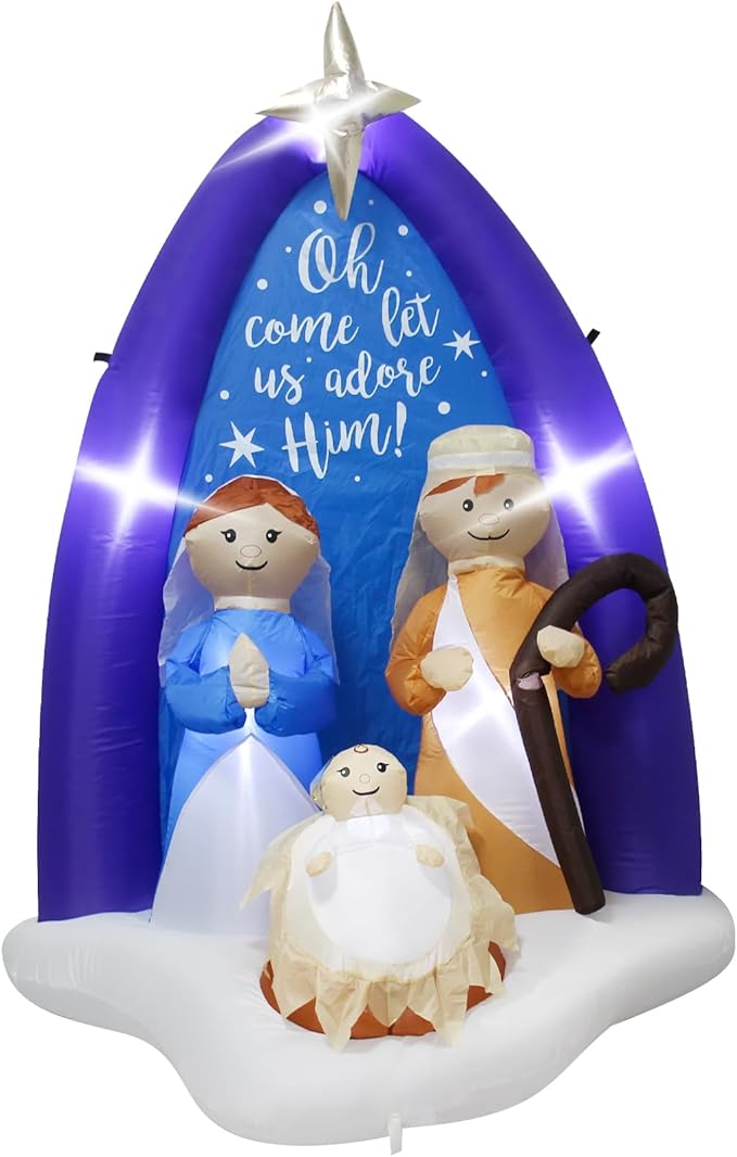 6Feet Inflatable Jesus Nativity Scene Outdoor Christmas Decoration with LED Lights,Indoor Outdoor Holiday Nativity Set Decor Easy to Install and Store Ideal for Lawn Garden Entryway Christmas Parties