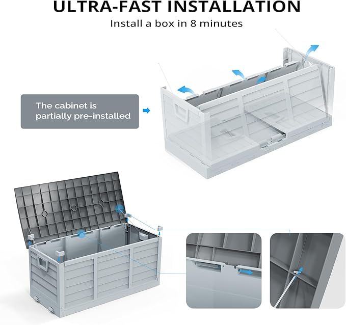 Outvita Foldable 75 Gallon Outdoor Storage Box, Plastic Storage Containers with Lid, Patio Deck Box Furniture for Garden, Pool, Balcony, Yard (Gray Body-Gray Lid)