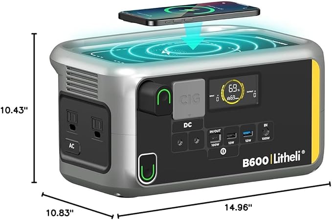 Litheli Portable Power Station 600W, 562Wh Portable Power Generator with 100W USB-C PD Fast-Charging, 110V/600W AC Outlet Solar Generator for Outdoor Camping(Solar Panel Optional), RV