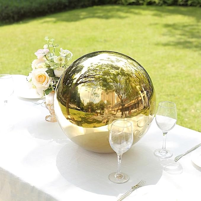 Balsa Circle 16 in Gold Stainless Steel Globe Gazing Reflective Mirror Balls Outdoor Garden Decor Centerpieces Wedding Party Events Reception Home Decorations Modern Ornaments Landscaping Accents