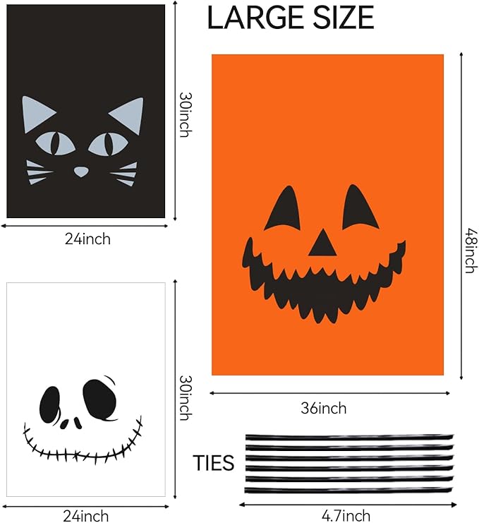 Labeol Halloween Pumpkin Leaf Bags 6Pcs Halloween Decorations Outdoor Lawn Bags with Ties Goodie Trash Yard Waste Fall Garden Decor