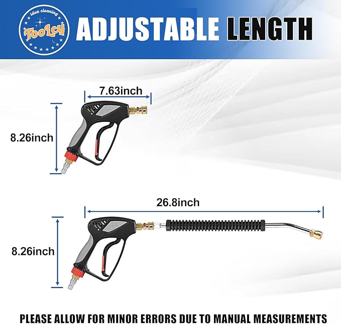 TOOLCY Pressure Washer Gun and 18" Curved Extension Wand, Commercial 5000 PSI / 10.5 GPM with Nozzle Tips, 3/8" Swivel USA-NPT Thread x Quick Socket, Sturdy Design for Gas Power Washer