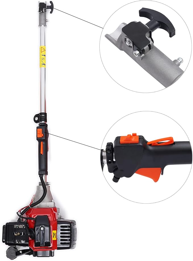 2 Stroke Gas Hedge Trimmer 2.3HP 52CC Air-Cooled Gasoline Brush Cutter Weed Wacker Multi-Function Straight Shaft Gas Grass Trimmer Pole Saw for Weeding, Hedge Trimming, Branch Cutting