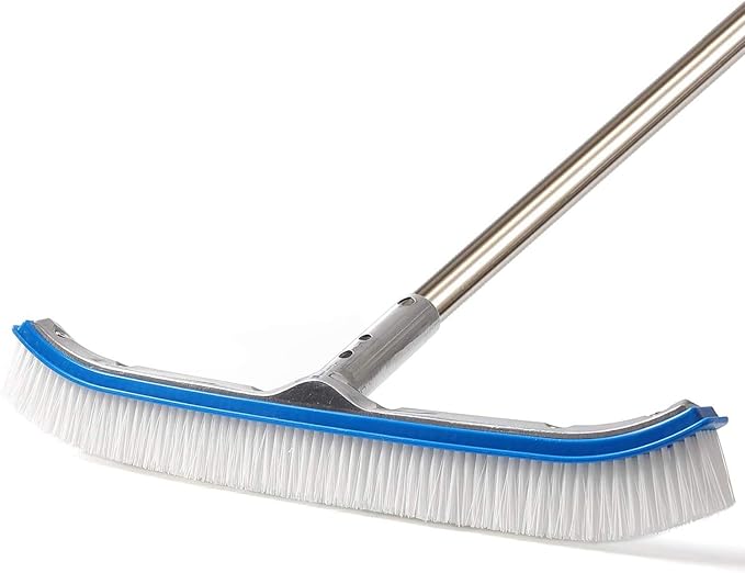 HOSKO Swimming Pool Brush for Wall Tile,Pole Length Adjustable 10FT,18.5" Polished Aluminum Back Cleaning Brush Head Nylon Bristle for Pool Cleaning（10 FT）