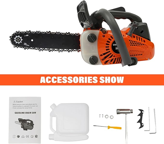 12 Inch Gas Chainsaw 25.4CC 900W Petrol Chainsaw 2-Stroke Gass Chain Saws, Engine Chain Saw Set Gas Chainsaws for Cutting Wood Outdoor Home Farm Us (Red)