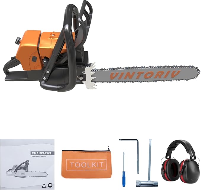 380 Gas Chainsaw, 72cc 2-Cycle 3.6KW 4.8HP Power Chain Saw with 24 Inch Alloy Bar, OEM Code F380W, Replacement For Stihl MS381, MS380, 038, NS872, Heavy Duty Logging