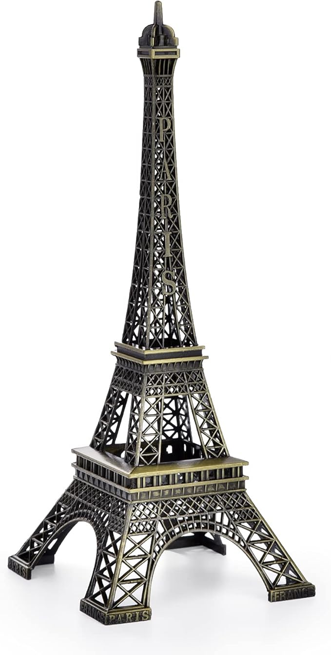 ESHATO Bronze Metal Eiffel Tower Statue, 10inch Decorative Figurine Replica Stand Holder for Cake Topper Table Decor Gift Party Home Decoration