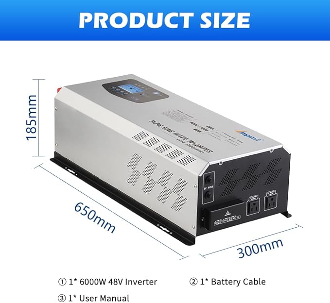 Ampinvt 6000W Peak 18000W Pure sine Wave Inverter 48V DC to 120V 240V AC Split Phase Output, with ac Battery Charger, Low Frequency Off Grid Power System, for Sealed Gel Agm Flooded Lithium Battery