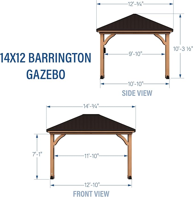 Backyard Discovery Barrington 14' x 12' Cedar Wood Outdoor Gazebo Pavilion with Hardtop Galvanized Steel Hip Roof, Snow Support, Wind Resistance, PowerPort, Shade for Garden, Patio, Deck, Entertaining