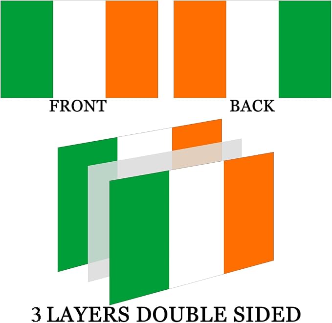Double Sided Irish Flag 4x6 Outdoor Heavy Duty- 3Ply 240D 4 Rows Stitched- Ireland 4x6 Flag- UV Fade Resistant With Canvas Header & 2 Brass Grommets