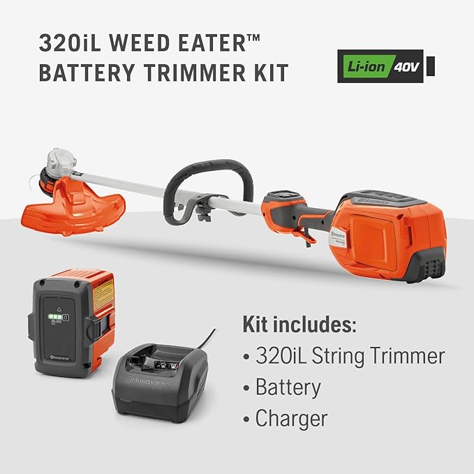 Husqvarna WeedEater 320iL Cordless String Trimmer with 4 Ah Battery and Charger, 16-Inch Straight Shaft Electric Weed Eater with Rapid Replace Trimmer Head for Seamless String Reloading, 970480104