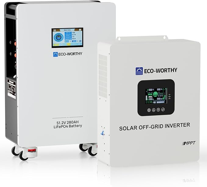 ECO-WORTHY Home Power Station Backup, 48V 280AH LiFePO4 Battery with 5KW Inverter, Communication Support, for Home Backup, Emergency, Solar Energy System