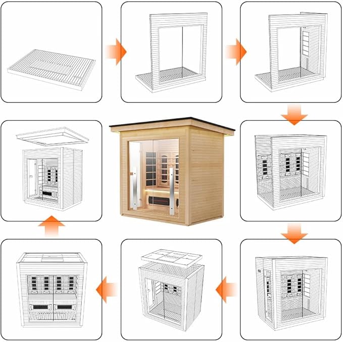 3-Person Far Infrared & Steam Dual-System Sauna Room, Outdoor Canadian Hemlock Wood Sauna, WiFi Control, Red Light Therapy, 11 Heaters& Electric Stove, Left Door, 220-240V
