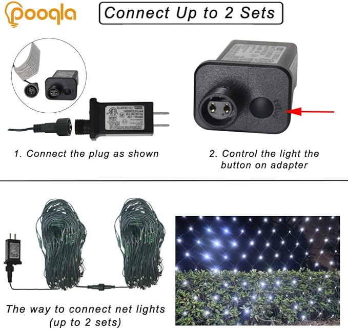 Cool White Net Lights, 360 LED Outdoor Christmas Net String Lights, 21 ft x 5 ft Large Net Mesh String Lights, 8 Modes Twinkle Lights Connectable Plug in for Bushes Halloween Yard Garden Party Decor