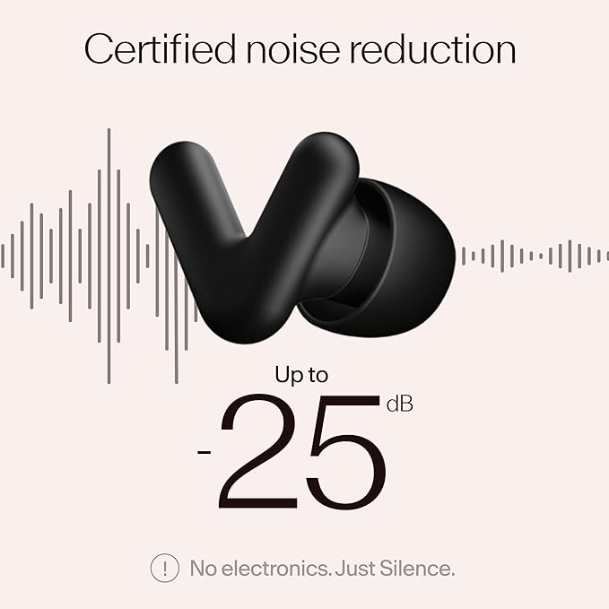 Alpine Silence Earplugs for Sleep, Focus & Travel - V-Shape Snug Fit & Soft Oval Tips – 4 Sizes XS/S/M/L - Comfortable, Reusable Hearing Protection - 22dB – Black