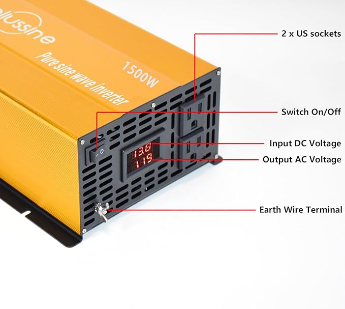 1500W Pure Sine Wave Inverter-24V DC to 110V 120V AC Power Converter with 2 AC Outlets, 24 Volt Power Inverter for Truck, Rv, Camping, Home, Emergency Power