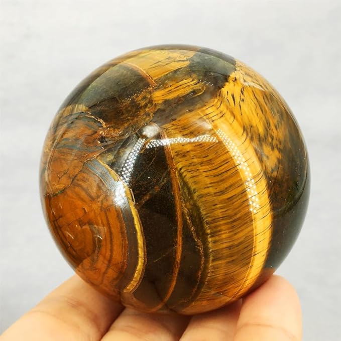 6-7cm/2.36-2.75inch Tiger Eyes Crystal Ball Polished Natural Tiger Eye Stone Sphere Decorative Sphere Healing Crystals Ball Stone Crafts Home Decor Ornament Gifts (Tiger's Eye, 60-70mm)