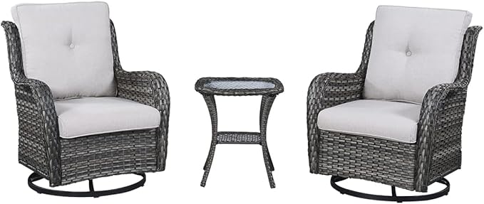 HUMMUH Outdoor Furniture Patio Furniture Set 7 Pieces Wicker Outdoor Sectional Sofa with Swivel Rocking Chairs,Patio Ottomans,Coffee Table,Side Table