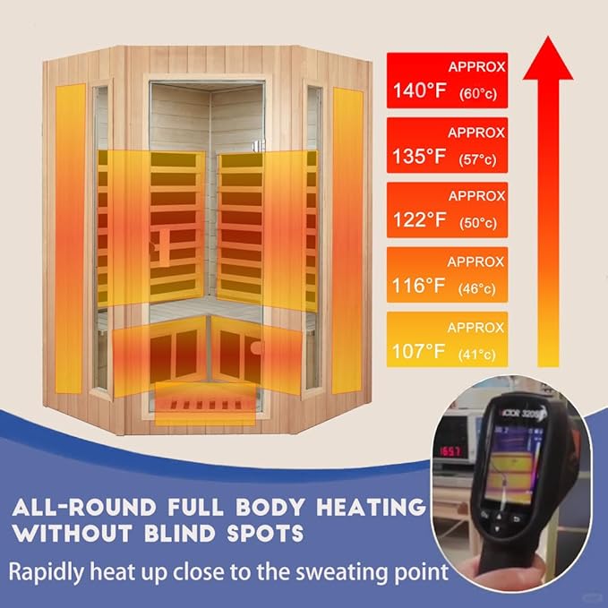 2-3 Person Infrared Sauna, Far Infrared Saunas for Home Low EMF Indoor Home Sauna Spa, Hemlock Wooden Corner Sauna Room,1670Watt, Bluetooth Speakers, Reading Lamps