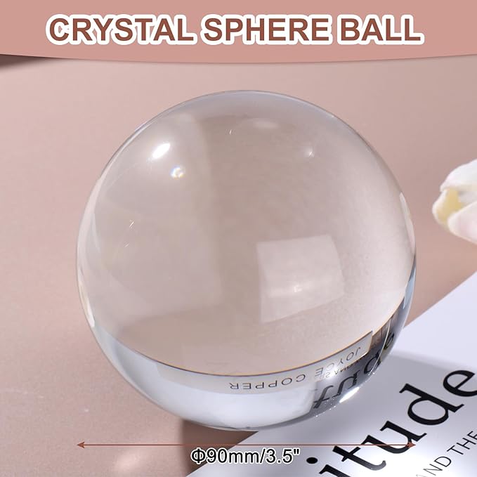 uxcell 90mm/3.5" Crystal Sphere Ball Glass Solid Decorative Sphere Crystal Ball Prop Ornament for Feng Shui Divination Fortune Telling Tabletop Fountain Decoration, Clear