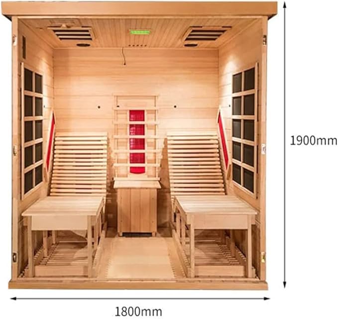 Infrared Wooden Sauna Room with Recliner, 2 Person Infrared Home Sauna, 220V，3400W, 5 Heating Tubes, 4 Carbon Crystal Heating Panel, Bluetooth Speakers, 7 Color Light, Oxygen Bar