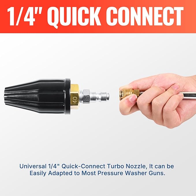 YAMATIC Pressure Washer Tips Turbo Nozzle 4000 PSI Max. 5000 PSI, 360° Rotating Turbo Spray Tips For Power Washer with 1/4" Quick Connector, 4.0 GPM