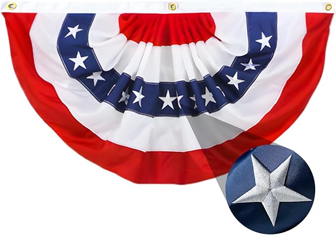 2x4 Ft American Pleated Fan Flag Bunting,Patriotic Bunting Embroidered Stars for Outside,Red White and Blue Decorations for 4th of July Independence Day Memorial Day 1pcs