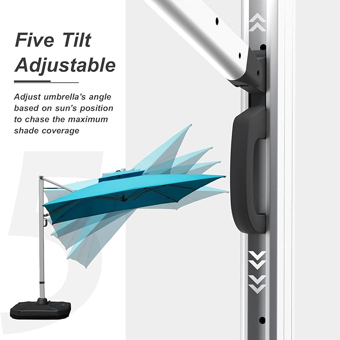 Domi 10x10ft Auto-Bloom Patio Umbrella - Outdoor Large Square Cantilever Umbrella, Heavy Duty Windproof Offset Aluminum Sun Shade with UV Protection for Beach, Pool, Balcony, Porch, Deck, Lake Blue