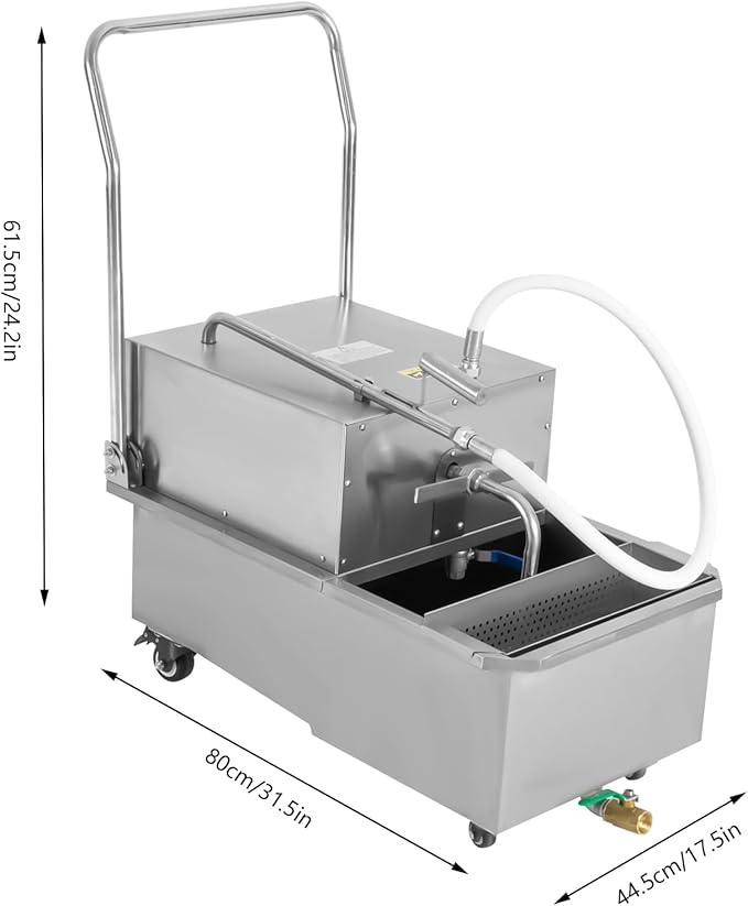 Mobile Fryer Filter Machine, 550W 110V 55L/14.53 Gal Commercial Oil Filler Cart Truck Separator Stainless Steel Cooking Oil Filtration System with 32L/8.45/Gal/min Pump for Supermarket Restaurant
