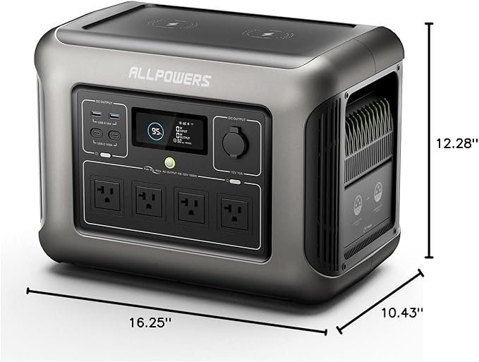 ALLPOWERS R1500 LITE with UPS <15ms & 4x1600W AC Outlets 1600W/1056Wh LiFePO4 Station with 650W MPPT for Home, RV, Camping (R1500 LITE)