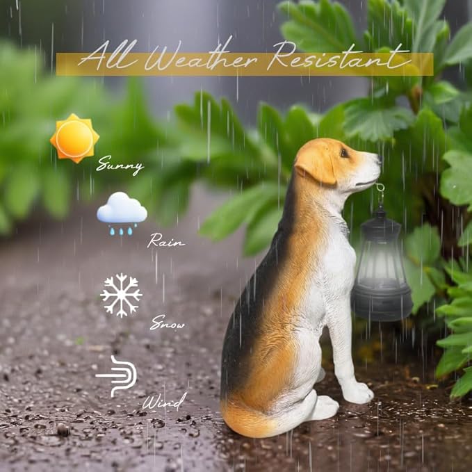 Beagle Dog Garden Statues with Solar Lantern, Outdoor Figurine Resin Sculpture Hanging Solar Power Lights for Decoration Yard Patio Balcony Lawn Ornament Art Decor, Unique Gift for Grandma Wowen Mom