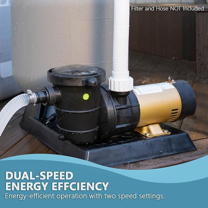 XtremepowerUS 1.5HP Variable 2-Speed Swimming Pool Pump High Flow Above-Ground Swimming Pump Strainer w/ Slip on Fitting