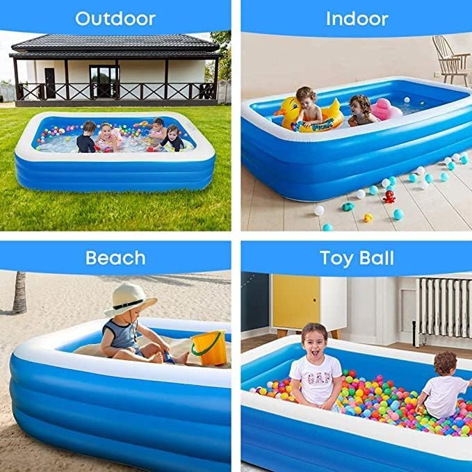 Inflatable Swimming Kiddie Pool, Size 120" X 72" X 22" Large Blow Up Pool for Family Backyard Outdoor Toddler,Big Rectangle Pools for Children,