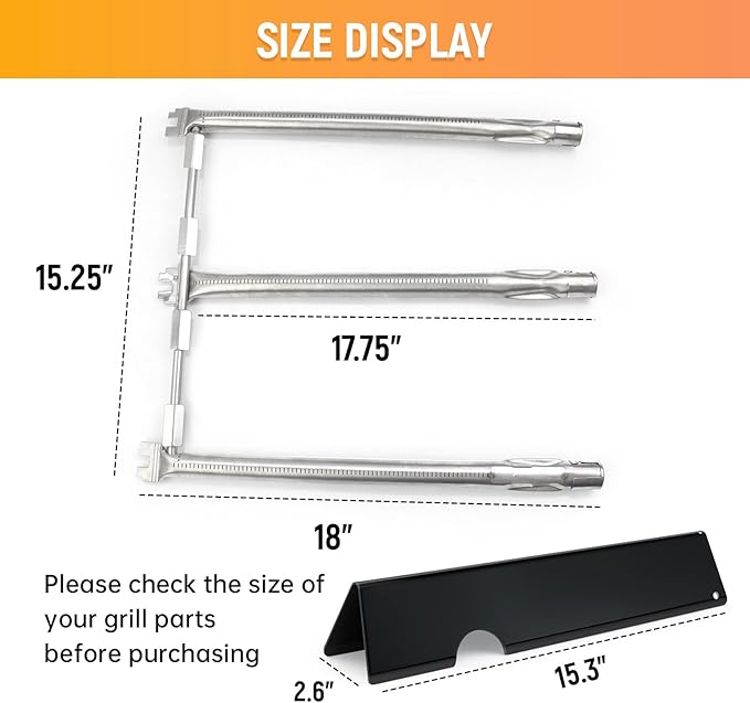 7636 Flavorizer Bars and 69787 Grill Burner for Weber Spirit I & II E-310 E-320 E-330 S-310 S-320 S330 (Front-Mounted Control), 15.3" Heat Plates & 18" Grill Burner Tube, Porcelain Steel