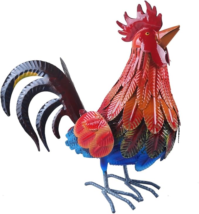 Rooster Statue Metal Chicken Sculpture Garden Decoration Metal Yard Art for Patio Lawn Backyard Outdoor Decoration,A Set of 2
