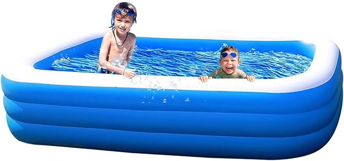 Kiddie Swimming Pool Extra Large Family Size - 210 Long x 140 Wide x 60 cm High Inflatable Family Lounge Above Ground Swim Center Large Size Perfect for Summer Outdoor Backyard Porch