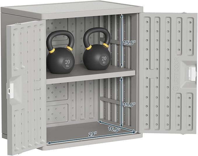 Amopatio Outdoor Storage Cabinet Waterproof with 1 Shelf, Patio Storage Shed All Weather Use for Lawn Care Accessories, 19.7" D x 29.5" W x35.4 H, Gray