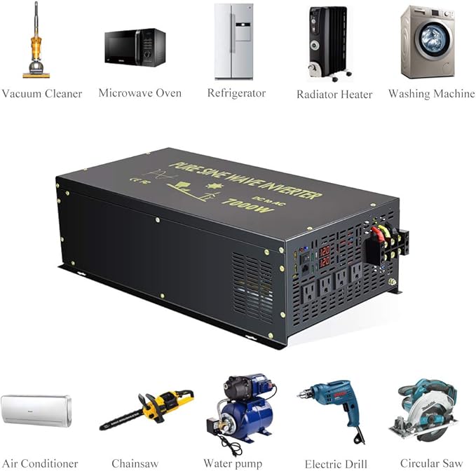 WZRELB 7000W 12V 120V Pure Sine Wave Power Inverter 4 AC Outlets Wired Remote Control,RV, Camping (RBH-700012WR)