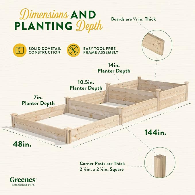 Greenes Fence Original Pine Raised Garden Bed, 4' x 12' x 7-14" - Made in USA with American Pine