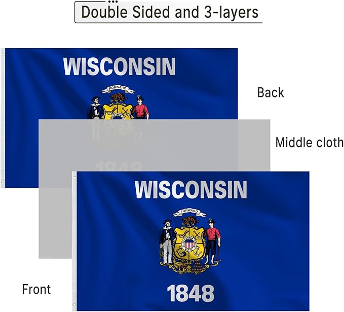 Bradford Wisconsin State Flag 3x5 Feet Outdoor, 3 Ply Polyester Double Sided Heavy Duty, WI Flag With 2 Brass Grommets for Outside House Long Lasting