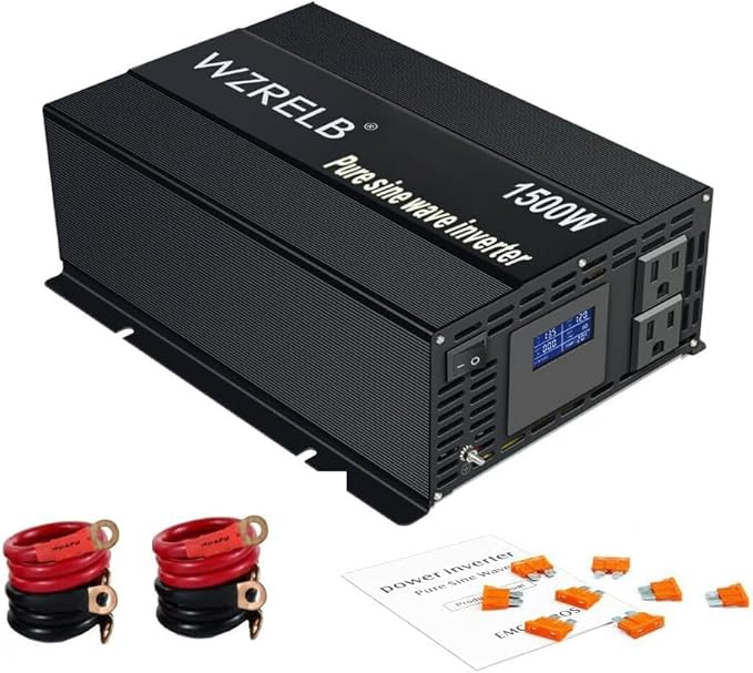 WZRELB 1500W Pure Sine Wave Inverter 48VDC to 120VAC Solar Power Converter Truck RV Home LCD Display