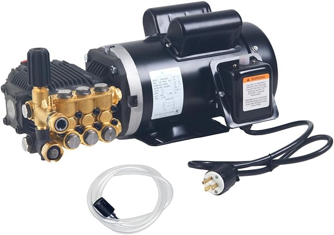 Canpump 1500 PSI 2 GPM Pressure Washer Pump Assembly with 2 HP 120 V Motor – Triplex Power Washer Pump, Fully Serviceable, External Unloader – For Cars, Driveways, Siding, Decks & Patios