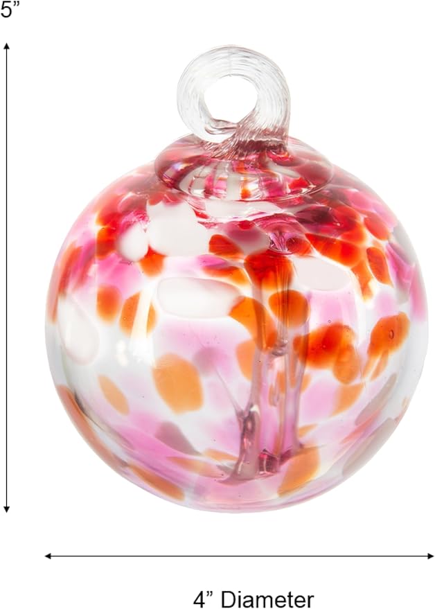 Dale Tiffany Hand Blown Glass, 4" Diameter Blush, Tree of Life Collection, Witch Globe Hanging Garden Indoor/Outdoor Decorative Ornament Gazing Ball