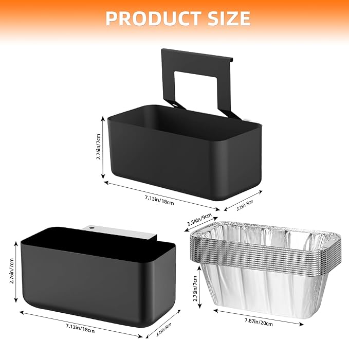 Universal Grease Catcher Compatible with Blackstone 17/22/28/36" Griddles，Grease Cup with 12 Pack Blackstone Grease Cup Liners，Drip Catcher Pan & Long/Narrow Hooks