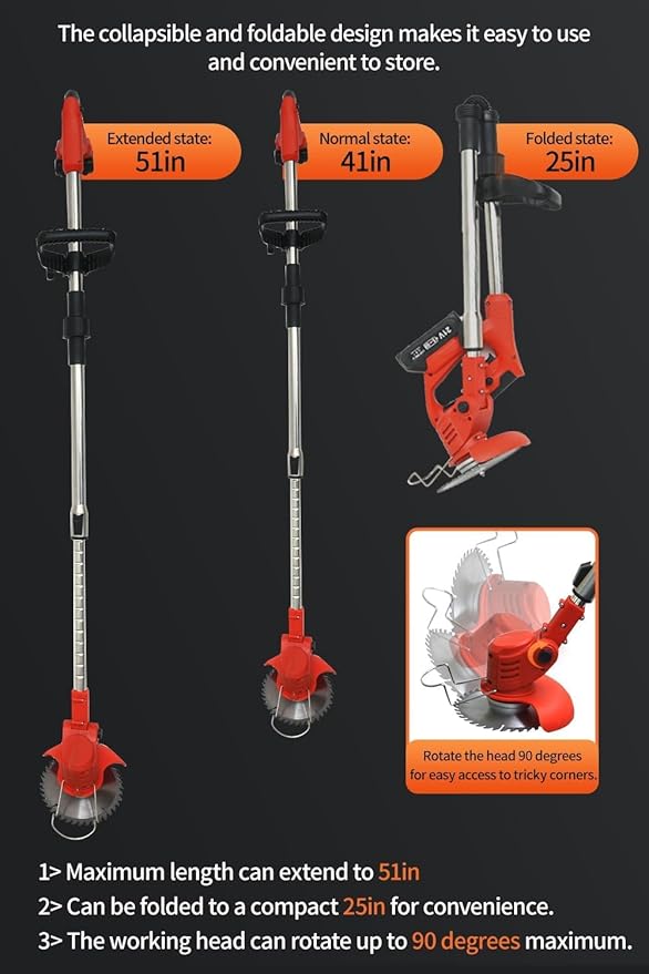 Cordless Weed Wacker, Electric Weed Eater, Grass Trimmer Cordless, 2 Batteries, Weed Erimmer,red