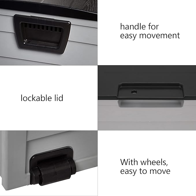 75 Gallon Resin Deck Box, Waterproof Outdoor Storage Box with Wheels, Lockable Lid and Handles, Large Deck Storage for Outdoor Gear, Patio Furniture Cushion, Gardening Tools, Black