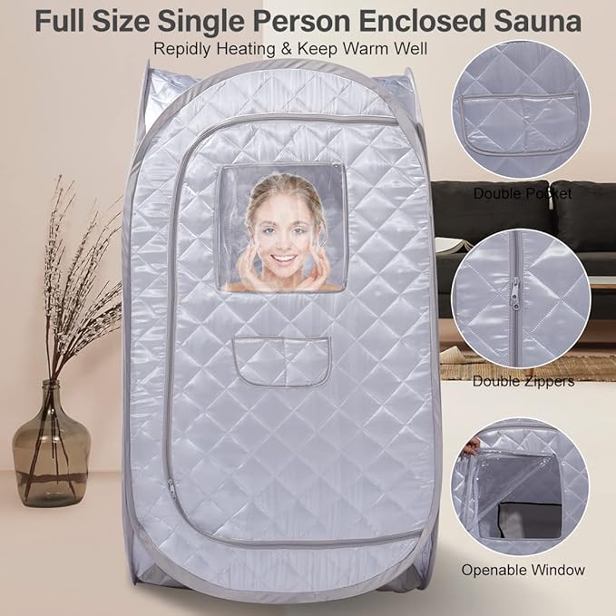 Smartmak Portable Sauna Tent, Foldable One Person Full Body Spa for Detox Therapy Without Steamer - Grey