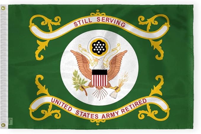 AGAS US Army Retired Military Flag 2x3 Ft - Printed 200 Denier Nylon - Double Stitched Edges Canvas Header Brass Grommets - Indoor/Outdoor United States Army Retired Garden Flag